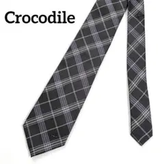 Crocodile クロコダイル　ネクタイ　ロゴ入り　ストライプ　総柄　グレー系
