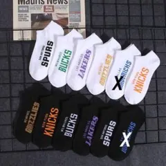 メンズソックス 10足 白×黒 英語ロゴ ショート くるぶし スニーカー 靴下