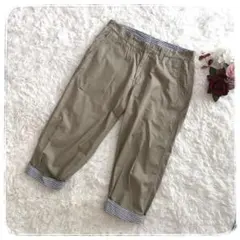 【THE SHOP TK】クロップドチノパン◆ 裾折り返しストライプ ベージュF