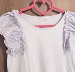 アースミュージックアンドエコロジー 水色 トップス フリル 半袖 Tシャツ