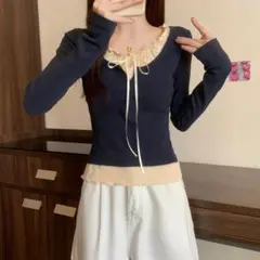 大きいサイズ4XL 新品ドッキングニットトップス 秋冬長袖レディース重ね着風m