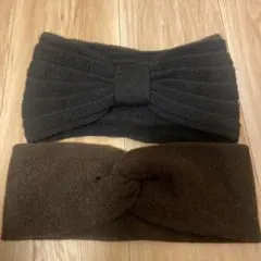 ニットヘアバンド2点セット（黒・茶色）