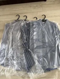 UNIQLO 青系ストライプ柄 ボタンダウンシャツ 4枚セット