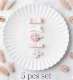 再販【ベビーピンク＆ホワイト】ベビー＆キッズ　ヘアアクセ　ヘアクリップ