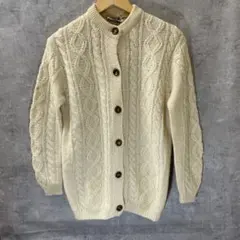 海外古着 ケーブルニット ウール100% カーディガン アイボリー　サイズM