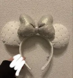 ディズニー　カチューシャ　キルティングパールホワイト
