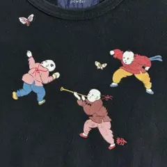 お値下げ！パウダー powder チャイナ子供達 長袖Tシャツ ブラック Ｍ ☆