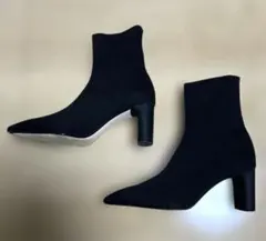ZARA ニット　ショート　ブーツ　黒　ブラック　24cm