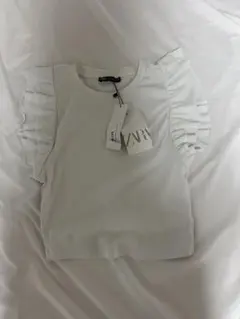 ZARA フリル付きホワイトTシャツ 16Y