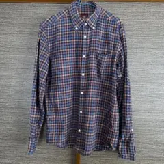 チェック柄 ボタンダウンシャツ ネイビーオレンジ