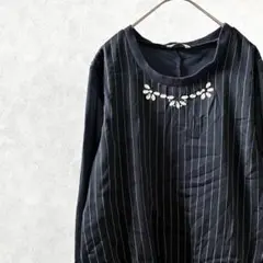 L'espoir ブラウス クルーネック ストライプ ラインストーン シースルー