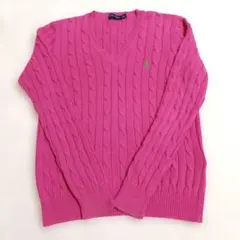 人気 ラルフローレン　コットンケーブル編みニット ポニー刺繍 　 L　洗える