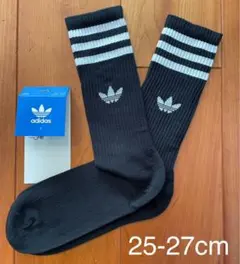 新品　アディダス　M(25-27cm) ソリッド　クルーソックス　黒1足セット