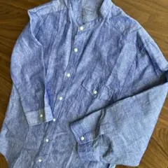 【グリーンレーベル】ノーカラーシャツ　ブルー　L