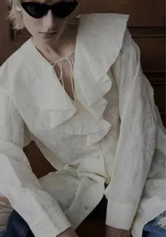 Ameri◆2WAY EMBROIDERY RUFFLE BLOUSE