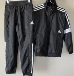 中古　adidas ウインドブレーカー　上下セット　ブラック×ホワイト　150