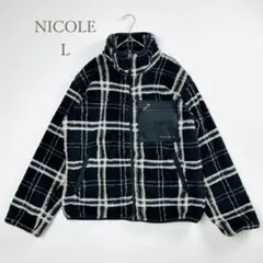 極美品 ニコル フリース ボア ジャケット 黒 グレー チェック L 洗える