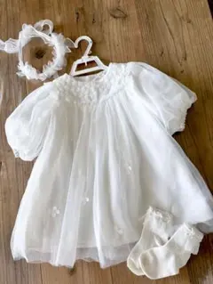 【美品】アプレレクールマシェリ_ヨークレースチュールワンピース 80cm