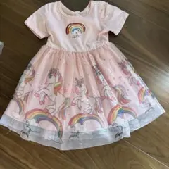 ユニコーン柄 半袖ワンピース ピンク