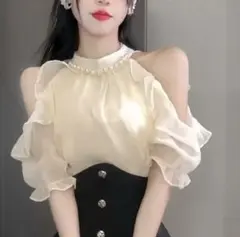 オフショルダー シフォン ブラウス パフスリーブ