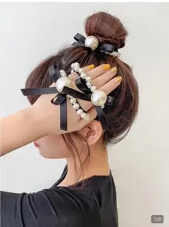 リボンとパールのヘアアクセサリー　ピアス　バレッタ　新品未使用　セレモニー