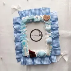 硬質ケース B7サイズ ホイップデコ ギンガムチェック水色 スイーツB7-167