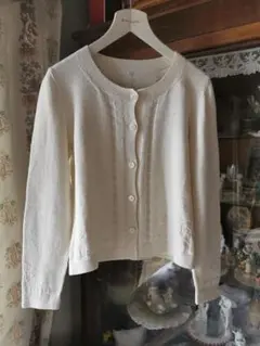 マリオンフォール クロス✜ダミエ柄編カーディガン ハンドニット スコットランド製