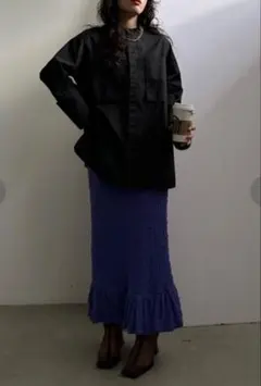 Ameri Vintage ノーカラーシャツ ブラックのサムネイル