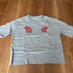 レディース　グレー 花柄刺繍柄　五分袖 Tシャツ Sサイズ