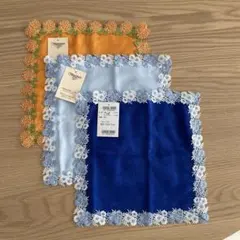近沢レース　シーズンタオルハンカチ　勿忘草(青・水色)・金木犀　3枚セット