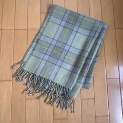 【訳あり❗️】チェック柄ストール　グリーン×ブルー系　約190㎝×約64㎝