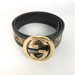 GUCCI グッチ ベルト GGキャンバス レザー 本革 グリーン 緑 - メルカリ