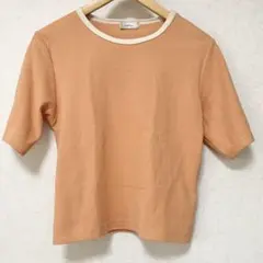 【美品】 しまむら Lサイズ 半袖 リンガー Tシャツオレンジ ×ホワイトのサムネイル