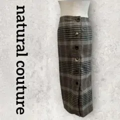 natural couture チェック柄 タイトスカート ミディ丈 (F)茶のサムネイル