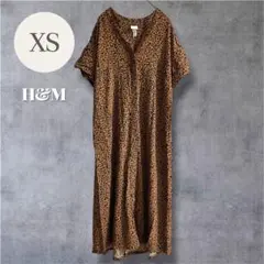 エイチアンドエム H&M ヒョウ柄 シャツ ワンピース XS ブラウン 半袖のサムネイル