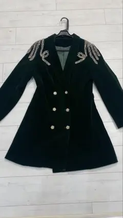 ダークグリーン ベロア テーラードジャケットワンピース バブル時代風 昭和レトロ