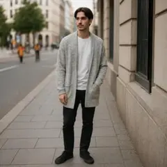 ZARA MAN ロングカーディガン XLサイズ グレー ゆったりシルエット