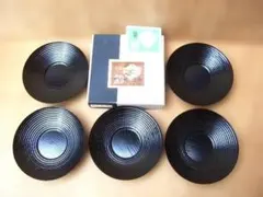 アソベ漆器＊黒漆塗り＊木製茶托 5枚set