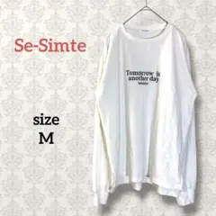 セシテム【M】英字プリント長袖カットソー シンプル カジュアル クルーネック 白