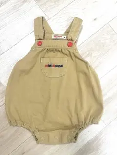 ミキハウス　ロゴ　ロンパース　オーバーオール　ベージュ　ダルマオール