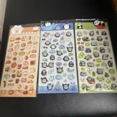 3Dデコシールマスコット　ねこぱん、ペンギン、パンダ3セット　ボンボンドロップ風