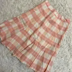 ［良品］Brooks Brothers チェック柄スカート ピンク F リネン