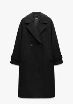 【極美品】ZARA ザラ レザー ロングコート ダブルブレスト ブラック XL ZARA 肩パッド付きロングコート ブラック 上品エレガント 最新作