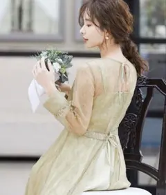 2wayバックリボン総レース結婚式ワンピースドレ ス