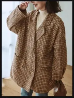 チェック柄ダブルボタンコート