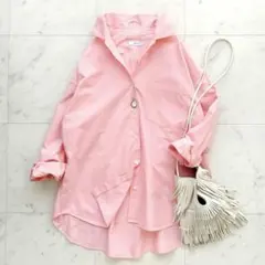 美品 シップスエニィ〈洗濯機可能〉コットン レギュラーカラー 刺繍シャツ ピンク