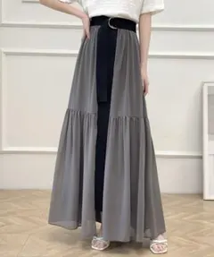 期間限定値下げ【ECLIN】レイヤードラッフル異素材ロングフレアスカート