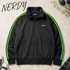 NERDY ジャージ トラックジャケット 黒×ネオングリーン S 韓国人気のサムネイル