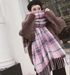 カシミア100％英国”New19FW☆Tartan-check”ピンク