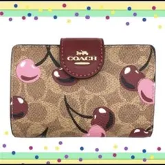 COACHコーチシグネチャーストロベリー苺柄ロングウォレット長財布